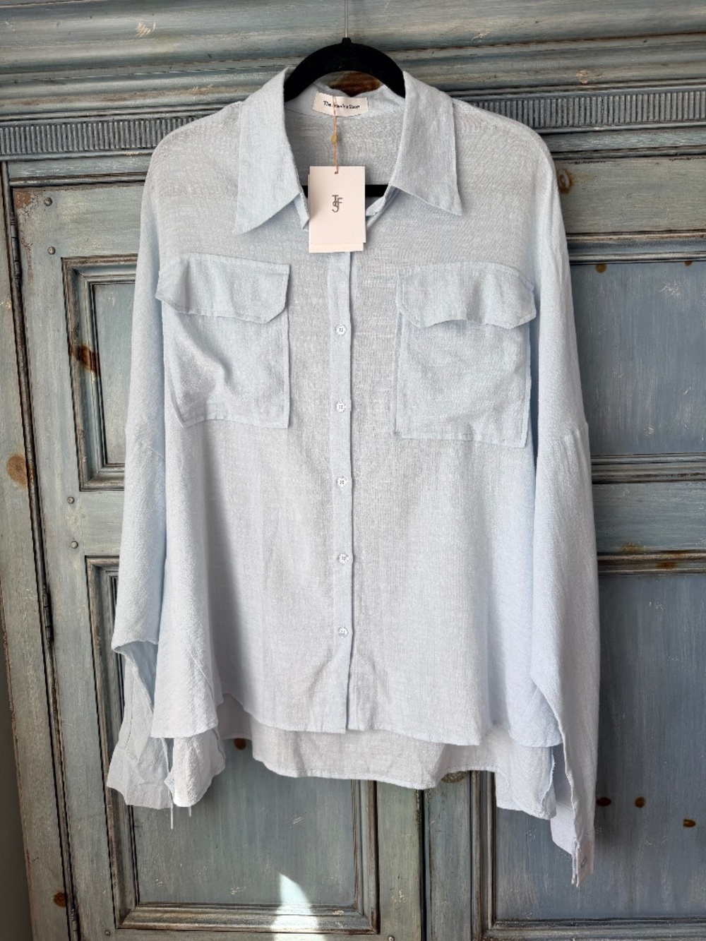 Frankie Shop Willa Oversized Cotton Blend Shirt in Sky Size XS/S NWT